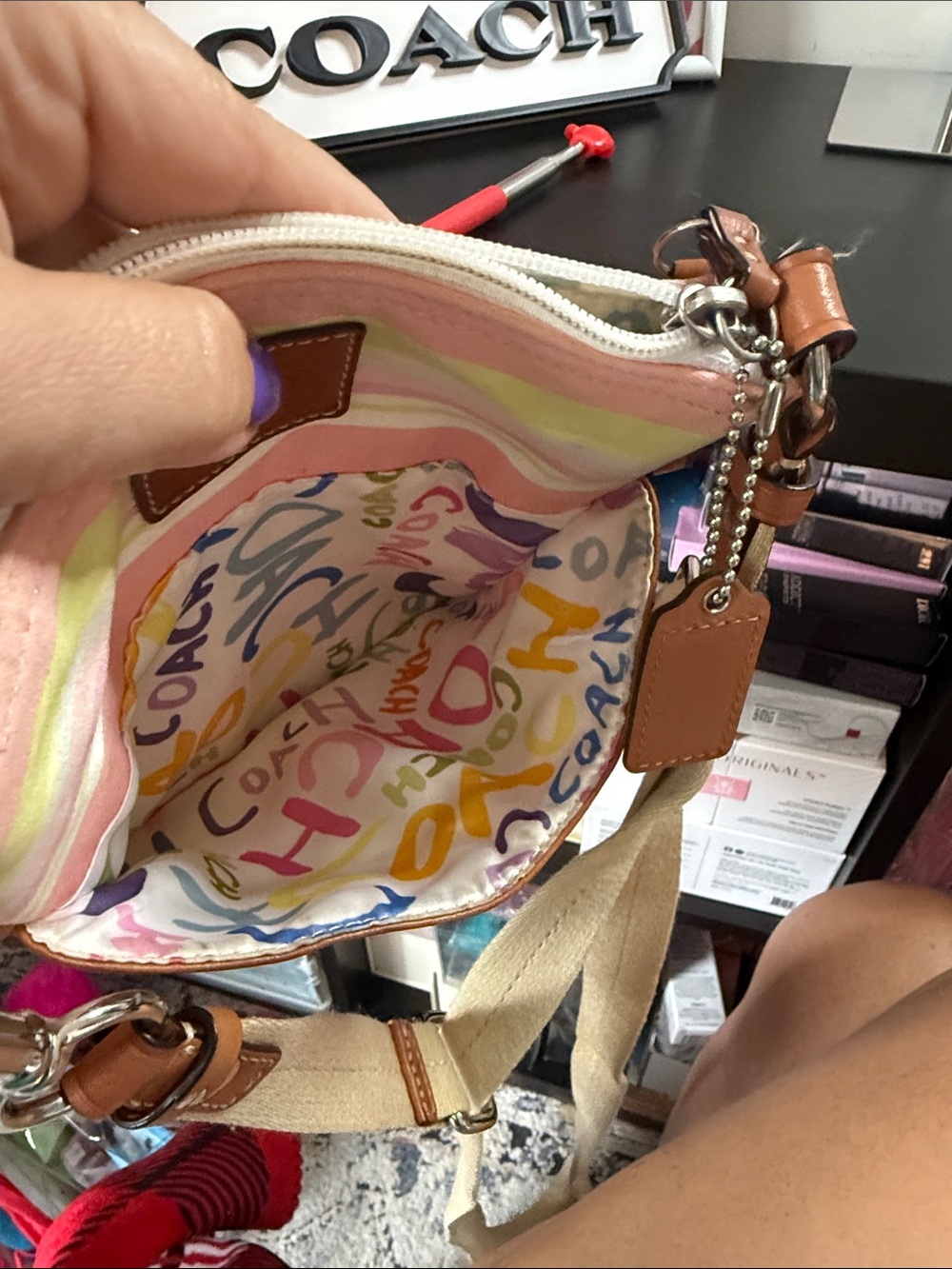 Coach Hampton Pastel Striped Canvas Crossbody Bag With A Playful Interior - Picture 10 of 12